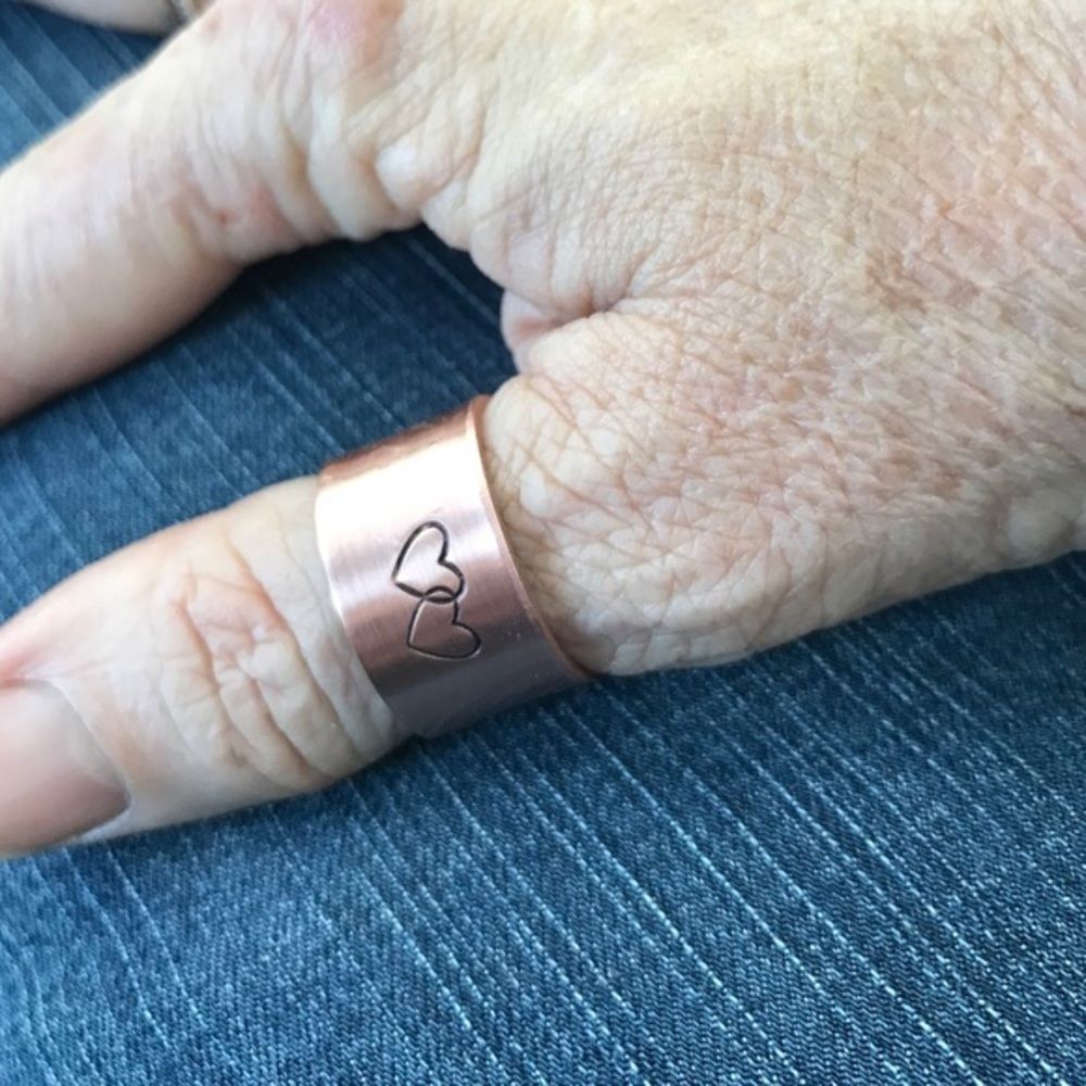 Copper thumb ring with hearts-adjustable, NEW Personalized